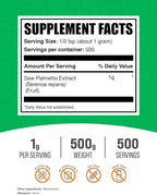 BulkSupplements.com Saw Palmetto Extract Powder - Serenoa Repens, Saw Palmetto Supplement, Herbal Supplement - Vegan & Gluten Free, 1g per Serving, 500g (1.1 lbs) (Pack of 1)
