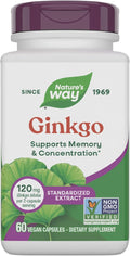 Nature's Way Ginkgo Premium Extract, Supports Memory & Concentration*, 120 mg Ginkgo Biloba Extract per 2-Capsule Serving, with Gotu Kola, Vegan, No Gluten, 60 Capsules (Packaging May Vary)