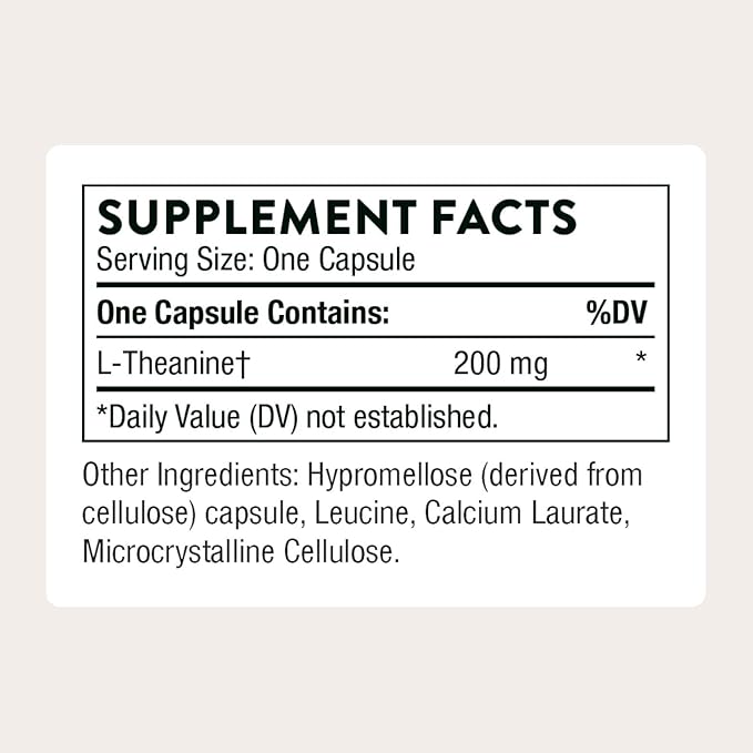 THORNE - Theanine - 200 mg of L-Theanine - Supports a Healthy Stress Response, Relaxation, Focus, Memory & Positive Mood - Increases Brain Alpha-Wave Production* - Third-Party Certified - 90 Capsules