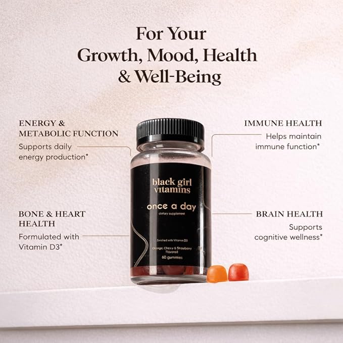 Black Girl Vitamins Once a Day - Womens Multivitamin Gummy - Vitamin A, B, C, E and Zinc. Multivitamin for Women, Immune Support. Vegan, Gluten-Free. Made in The USA (60 Day Supply, Strawberry)