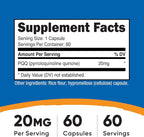 Nutricost PQQ (Pyrroloquinoline Quinone) 20mg, 60 Capsules - Vegetarian Capsules, Non-GMO, Gluten Free