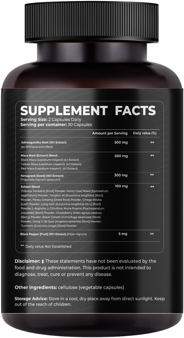 Mishas Nutraceuticals Ashwagandha, Maca Root, Fenugreek Supplement with Ginseng – Supports Stress Relief, Mood Balance & Thyroid Health – 60 Capsules
