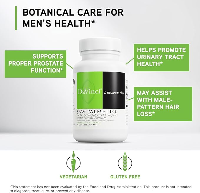 DAVINCI Labs Saw Palmetto - Dietary Supplement to Support Proper Prostate Health Function, Premenstrual Needs and Lactation* - with Saw Palmetto Berry Extract - Gluten-Free - 90 Vegetarian Capsules