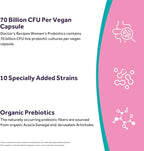 Doctor's Recipes Probiotics for Women, Organic Prebiotics and Probiotics, 70 Billion CFU, 10 Strains, Shelf Stable, 30 Capsules