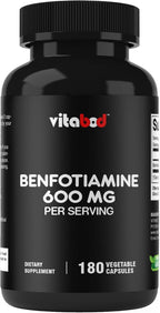Vitabod Benfotiamine 600mg – 180 Vegetarian Capsules – Fat-Soluble Vitamin B1 Supplement