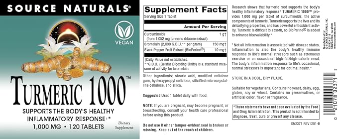 Source Naturals Turmeric 1000, Supports the Body’s Healthy Inflammatory Response*, 1,000mg - 120 Tablets