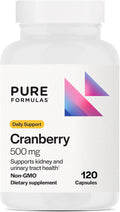 PureFormulas Cranberry 500 mg - Supports Kidney and Urinary Tract Health - Antioxidant Supplement for Immune Protection and Cellular Health - Cranberry Pills for Women & Men - Non-GMO - 120 Capsules