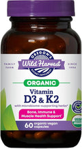 Oregon’s Wild Harvest Organic Vitamin D3 & K2 – Bone, Immune & Muscle Health Support – Vegan Capsules with Microbiome-Supporting Herbs, Aquamin® Trace Minerals, USDA Organic, 60 Ct