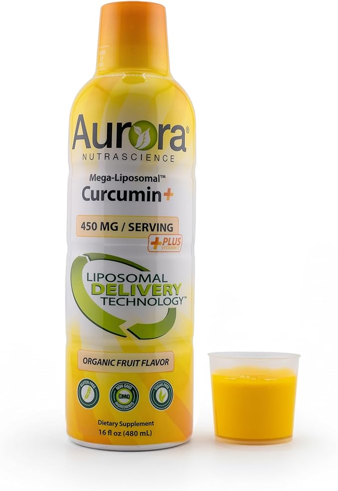 Aurora Nutrascience Mega-Liposomal Curcumin+ Vitamin C with CurcuVail, Supports Healthy Joints, Muscles, GI Tract, and Brain, Organic, Non-GMO, 450mg per Serving, 16 fl oz