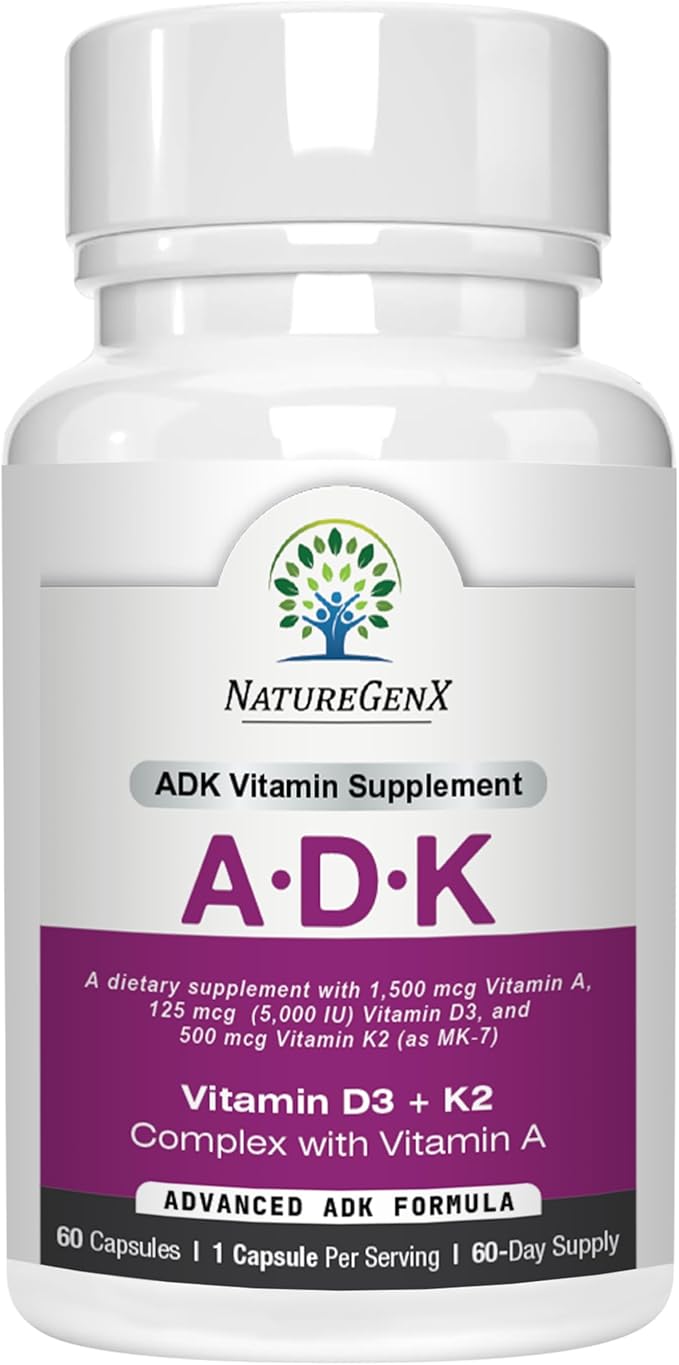 ADK Vitamin Supplement – Vitamins A, D3 & K2 MK-7 for Bone Health & Calcium Absorption – Gluten-Free, Non-GMO, Soy-Free – 60 Capsules (2-Month Supply)
