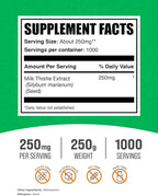 BulkSupplements.com Milk Thistle Extract Powder - Herbal Supplement, Milk Thistle Supplement - Gluten Free, 250mg per Serving, 250g (8.8 oz) (Pack of 1)