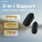 Time Release Vitamin C 1000 mg + Vitamin D3 1000 IU + Zinc 30 mg | Immune Support & Collagen Boost | Non-GMO, All-Day Antioxidant | 120 Tablets Super C