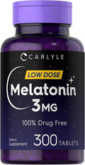 Carlyle Melatonin 3mg Tablets | 300 Count | Low Dose and Drug Free | Vegetarian, Non-GMO, Gluten Free Supplement
