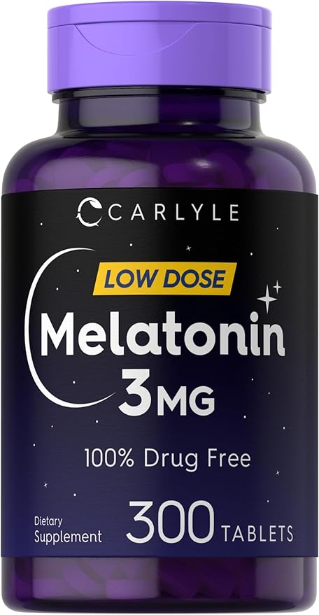 Carlyle Melatonin 3mg Tablets | 300 Count | Low Dose and Drug Free | Vegetarian, Non-GMO, Gluten Free Supplement