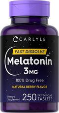 Carlyle Melatonin 3mg Fast Dissolve Tablets | 250 Count | Low Dose and Drug Free | Vegan, Non-GMO, Gluten Free