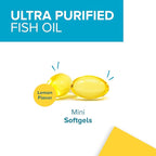 Qunol Fish Oil Omega 3 Mini Softgels, 1000mg Omega 3 EPA + DHA, Ultra Pure Supplements, Heart Health Support, Lemon Flavor, Easy to Swallow Minis, 3 Month Supply, 180 Count