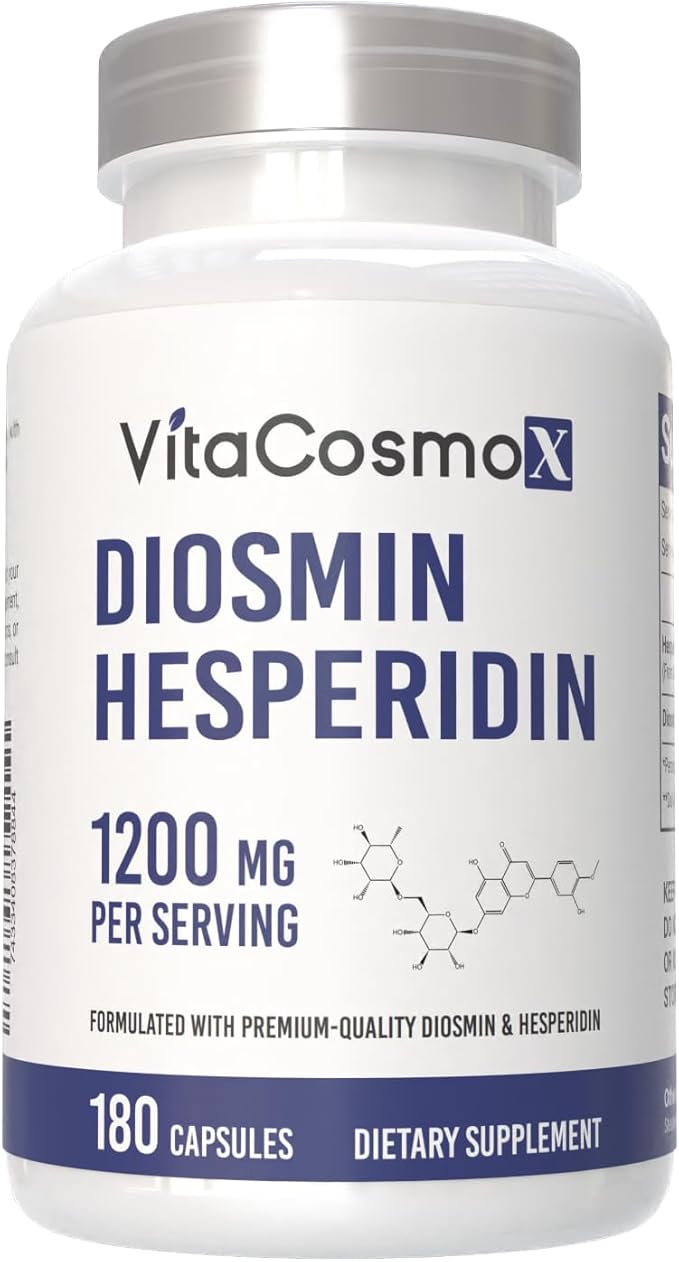 Diosmin Hesperidin 1200 mg Complex, 180 Capsules, Citrus Bioflavonoids Rich Fruit Extract, 100% Vegetarian, Non-GMO & Gluten Free Diosmin Supplement with Max Strength - 2 Packs