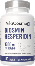 Diosmin Hesperidin 1200 mg Complex, 180 Capsules, Citrus Bioflavonoids Rich Fruit Extract, 100% Vegetarian, Non-GMO & Gluten Free Diosmin Supplement with Max Strength