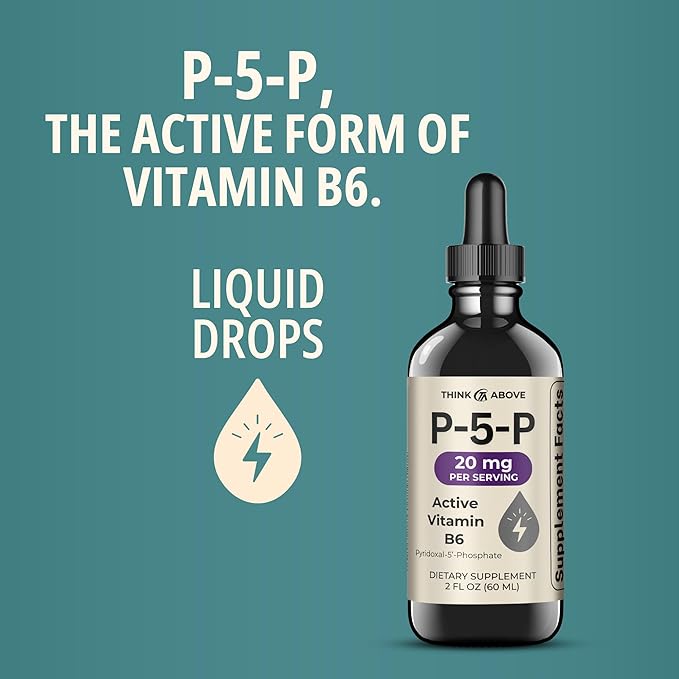 P5P Liquid Drops – Activated Vitamin B6 (Pyridoxal-5-Phosphate) – Fast Absorption Formula – Nervous System & Energy Support – 2 oz (60 mL) – Think Above