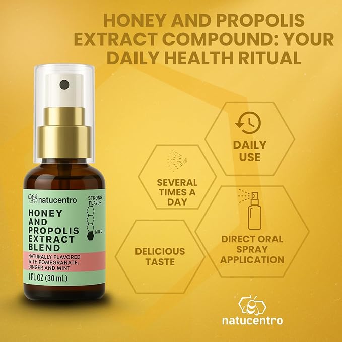 Propolis Throat Spray with Premium Brazilian Honey and Green Propolis Extract, Naturally Flavored, No Glycerin, Controlled Origin, Immune System Support, Premium Daily Spray 1 fl oz (30 mL)