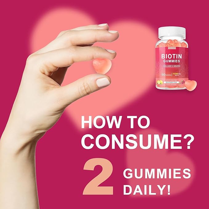 Biotin 10000mcg Keratin Collagen Gummies Supplements Hair Nails Vitamins Daily Hair Nail Growth & Strengthener Gummies for Women Vegan Biotin and Vitamin C Gummy 60 Count