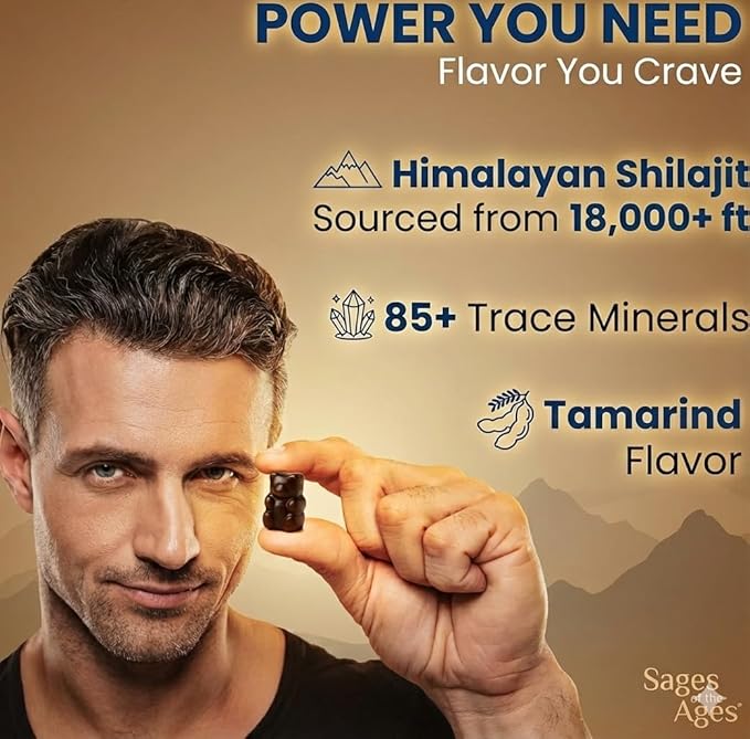 Pure Himalayan Shilajit Gummies 3000 mg with KSM-66 Ashwagandha, Ginseng & Mucuna Pruriens 78% Fulvic Acid & 85 Trace Minerals Energy, Stamina & Wellness Support 60 Gummies