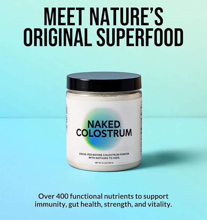 NAKED Colostrum Powder – 100% Grass-Fed Bovine Colostrum Supplement from US Farms | Tested at 20%+ IgG | Gut Health, Immunity, Recovery & Skin Support - 150 Servings