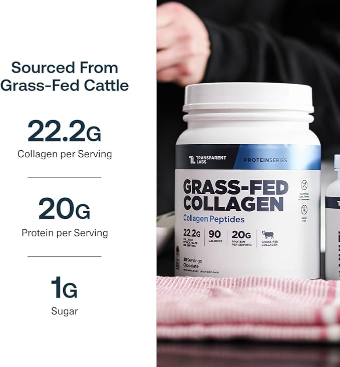 Transparent Labs Grass-Fed Collagen Peptides Powder - Chocolate Collagen Powder for Men & Women, 22G Grassfed Bovine Hydrolyzed Collagen Peptides for Skin, Hair, Bones & Muscle Recovery - 30 Servings