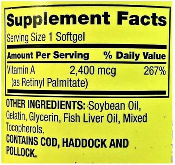 Spring Valley - Vitamin A SUPPLEMENT 2400MCG 250 Softgels