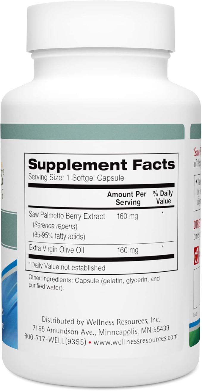 Wellness Resources Saw Palmetto Deep CO2 Extraction, No Solvents - High Potency for Prostate Health, Urinary Health (90 Capsules)