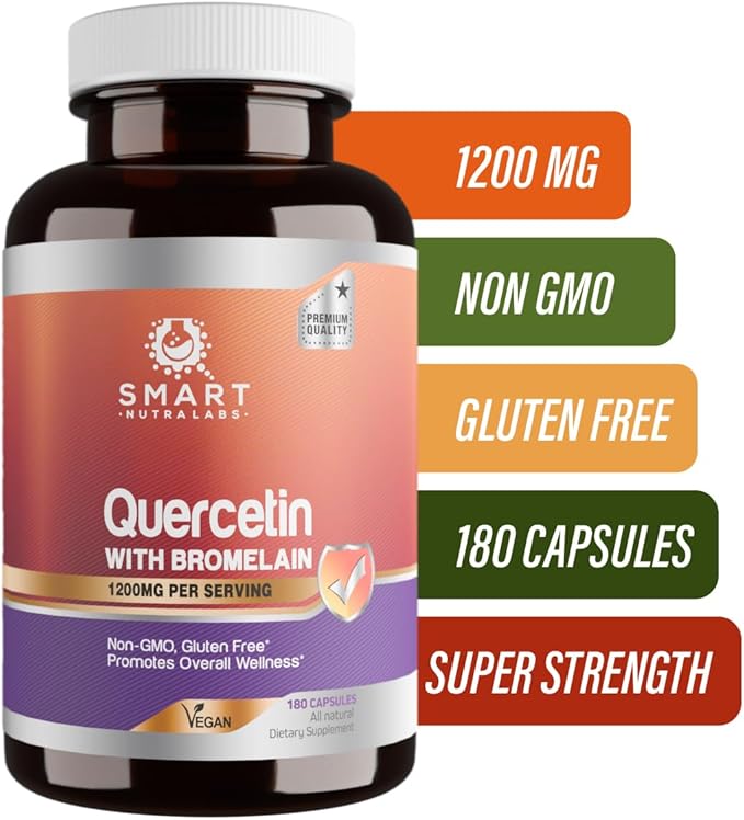 Smart Nutra Labs Quercetin with Bromelain- 180 Count, 1200mg Serving- Supports Immune Health & Energy- Vegan Friendly, Non-GMO, Gluten Free Capsules