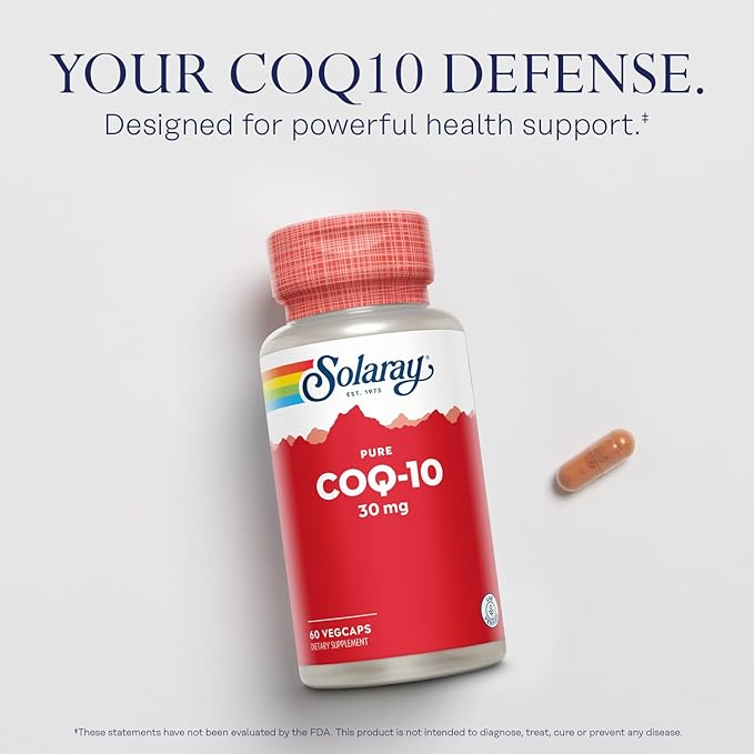 SOLARAY Pure CoQ-10 30 mg | Health Heart Function & Cellular Energy Support | Non-GMO, Vegan & Lab Verified for Purity | 60 VegCaps