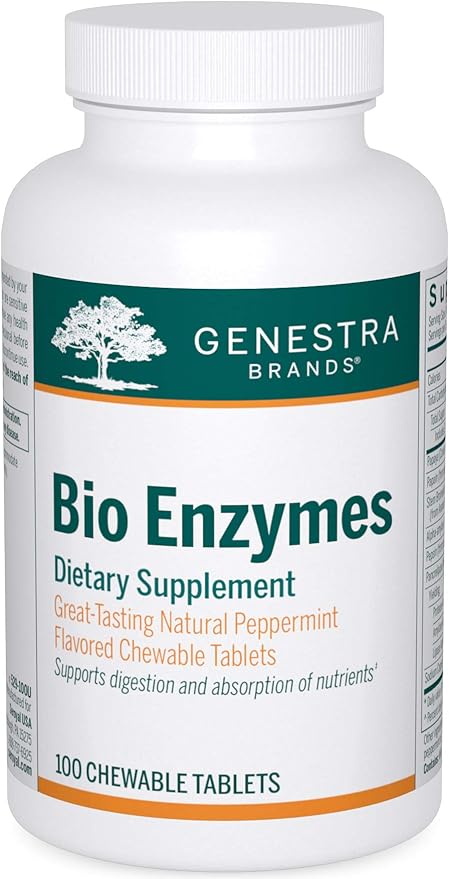 Genestra Brands Bio Enzymes | Complete Digestive Enzymes Formula in Chewable Tablets | 100 Chewable Tablets | Natural Peppermint Flavor