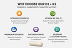 Vitamin D3 + K2 Complex with Zinc, Magnesium & Selenium | Immune, Heart, Bone, Energy & Stress Support | Relaxation & Sleep Aid | 5000 IU D3 + MK-7