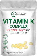 Super Vitamin K Complex (K2 MK7 + MK4 & K1), 360 Coconut Oil Softgles | Easily Absorbed K Vitamins, Active Menaquinone Complex | Non-GMO