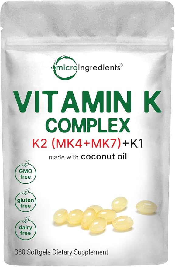 Super Vitamin K Complex (K2 MK7 + MK4 & K1), 360 Coconut Oil Softgles | Easily Absorbed K Vitamins, Active Menaquinone Complex | Non-GMO