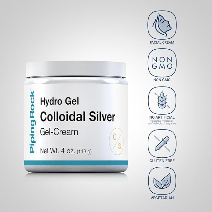 Piping Rock Colloidal Silver Cream | 4 oz | for Skin | Hydro Gel Cream | Non GMO, Gluten Free