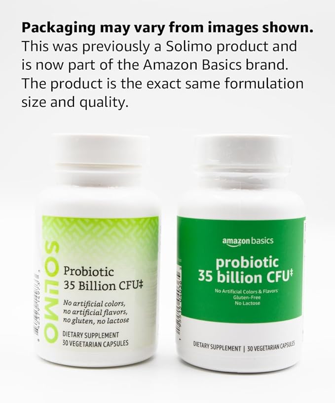 Amazon Basics Probiotic 35 Billion CFU, 8 Probiotic Strains with Prebiotic Blend, Supports Healthy Digestion, 30 Vegetarian Capsules, 1 Month Supply (Previously Solimo) (Pack of 2)