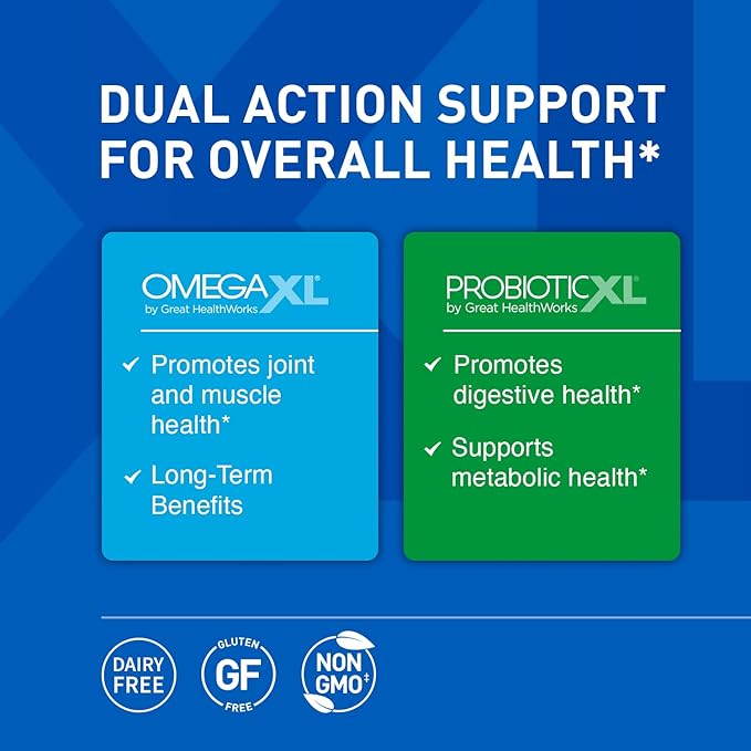 OmegaXL Powerful Joint and Muscle Support Supplement (60 Count) & Probiotic XL - PreforPro, DE111, Shelf Stable - Promote Healthy Gut Flora Growth (30 Veggie caps)