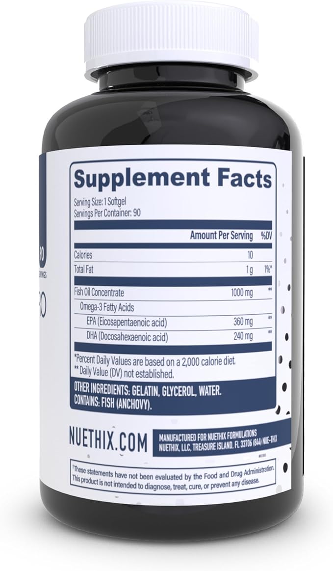 NuEthix Formulations Fatty Acids Pro EPA-DHA Fish Oil Dietary Supplement, Super Concentrated and Purified Fish Oil Blend for Optimal Wellness, 90 Gel Capsules