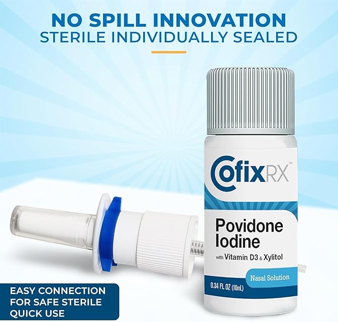 Nasal Cleanse Solution Spray, Povidone Iodine with Vitamin D3 & Xylitol, Cleans Nasopharynx, For Cold Allergy Sinus Relief, Laboratory Tested Patented Formula, Fast Acting & Long Lasting, 3 pk