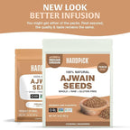 HANDPICK Ajwain Seeds (397g/14oz) Whole Carom Seeds | Vegan, Gluten free, Non GMO | Raw Carom Bishops, Indian Origin | Packed in Resealable Ziplock Pouch