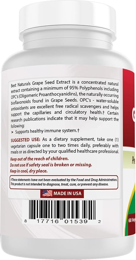 Best Naturals Grape Seed Extract 400 mg 60 Vcaps (60 Count (Pack of 3))