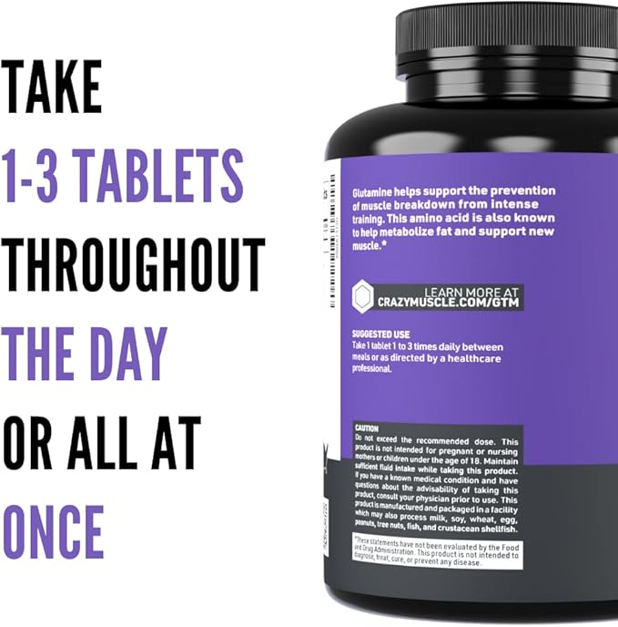 Crazy Muscle Keto Friendly L Glutamine Capsules 1000mg, Post Workout Supplement to Increase Recovery, Decrease Delayed Onset Muscle Soreness, Reinforce Strength Gains & Heal Leaky Gut (100 Pills)