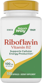 Nature's Way Riboflavin Vitamin B2, Supports Cellular Energy Production*, High Potency Riboflavin, 100 mg per Serving, 100 Capsules (Packaging May Vary)