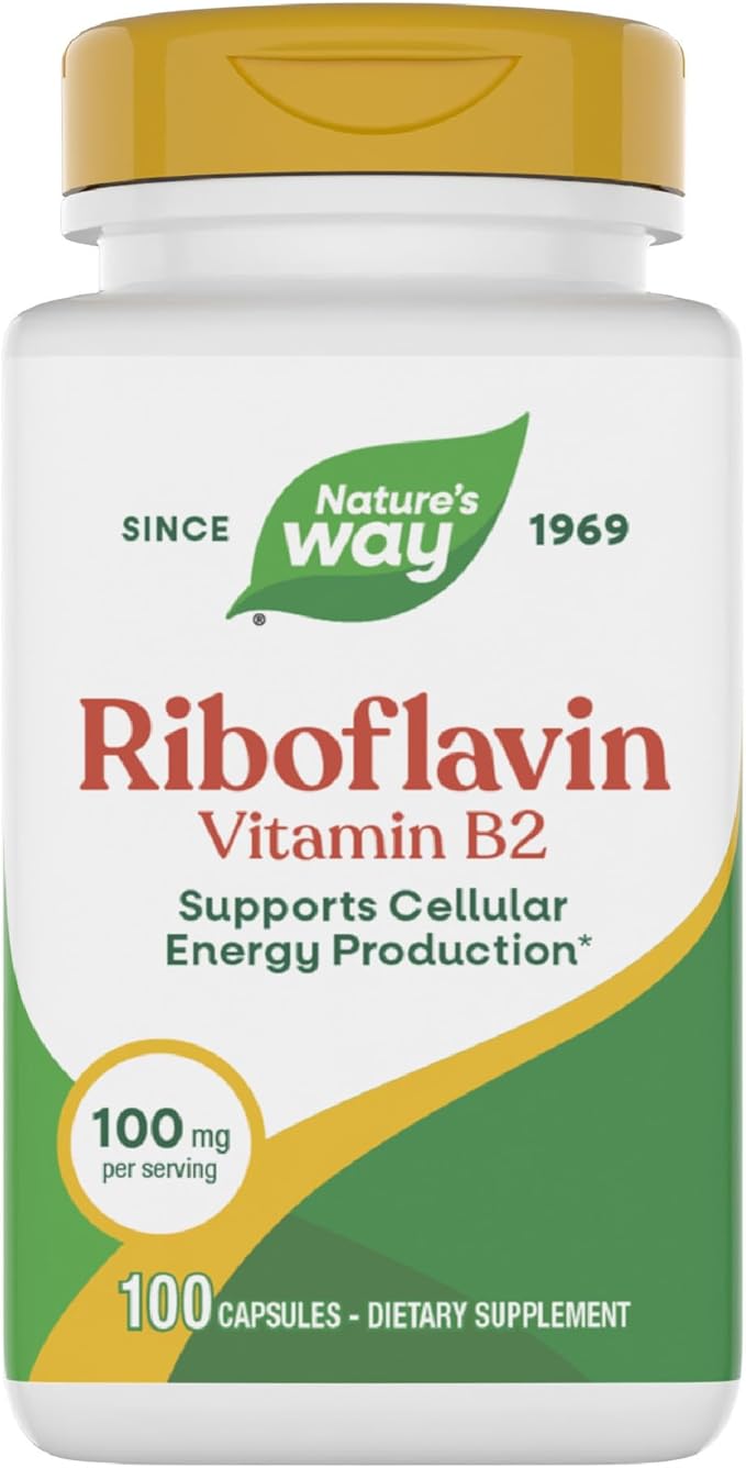 Nature's Way Riboflavin Vitamin B2, Supports Cellular Energy Production*, High Potency Riboflavin, 100 mg per Serving, 100 Capsules (Packaging May Vary)