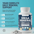 Mega Mineral – Complete Complex with Vitamin D, Calcium, Magnesium, Zinc, Potassium, Boron, Selenium, Chromium & Trace Minerals – Iron-Free – USA Made -Halal (120 Tablets)