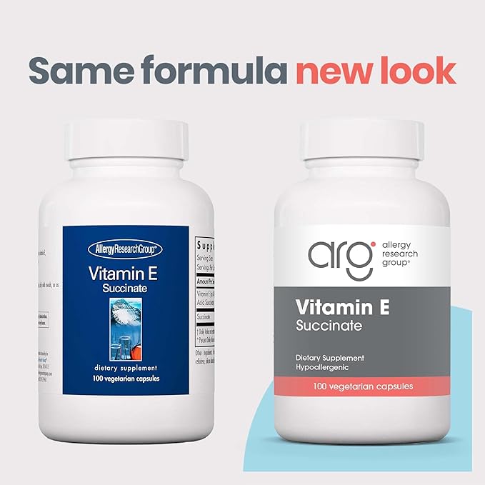 ARG Vitamin E Succinate - 400 IU d-Alpha-Tocopheryl Succinate - Antioxidant & Energy Support - Dry Powder Vegetarian Capsules - Hypoallergenic Formula - 100 Servings - 100 Capsules