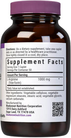 Bluebonnet Nutrition L-Arginine 1000mg, Free-Form Amino Acid, Nitric Oxide Precursor, Gluten-Free, Non-GMO, Kosher Certified, Vegan, 50 Caplets, 50 Servings