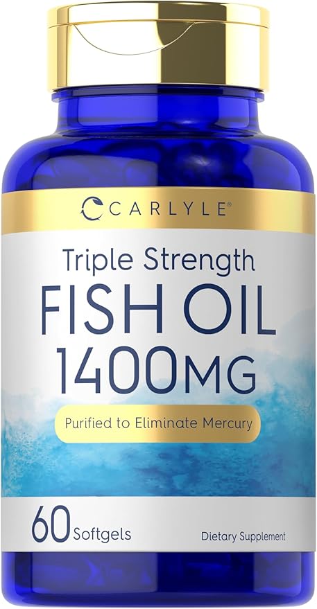 Carlyle Omega 3 Fish Oil 1400 mg | Triple Strength | 60 Softgels | High Potency with EPA & DHA | Non-GMO, Gluten Free Supplement